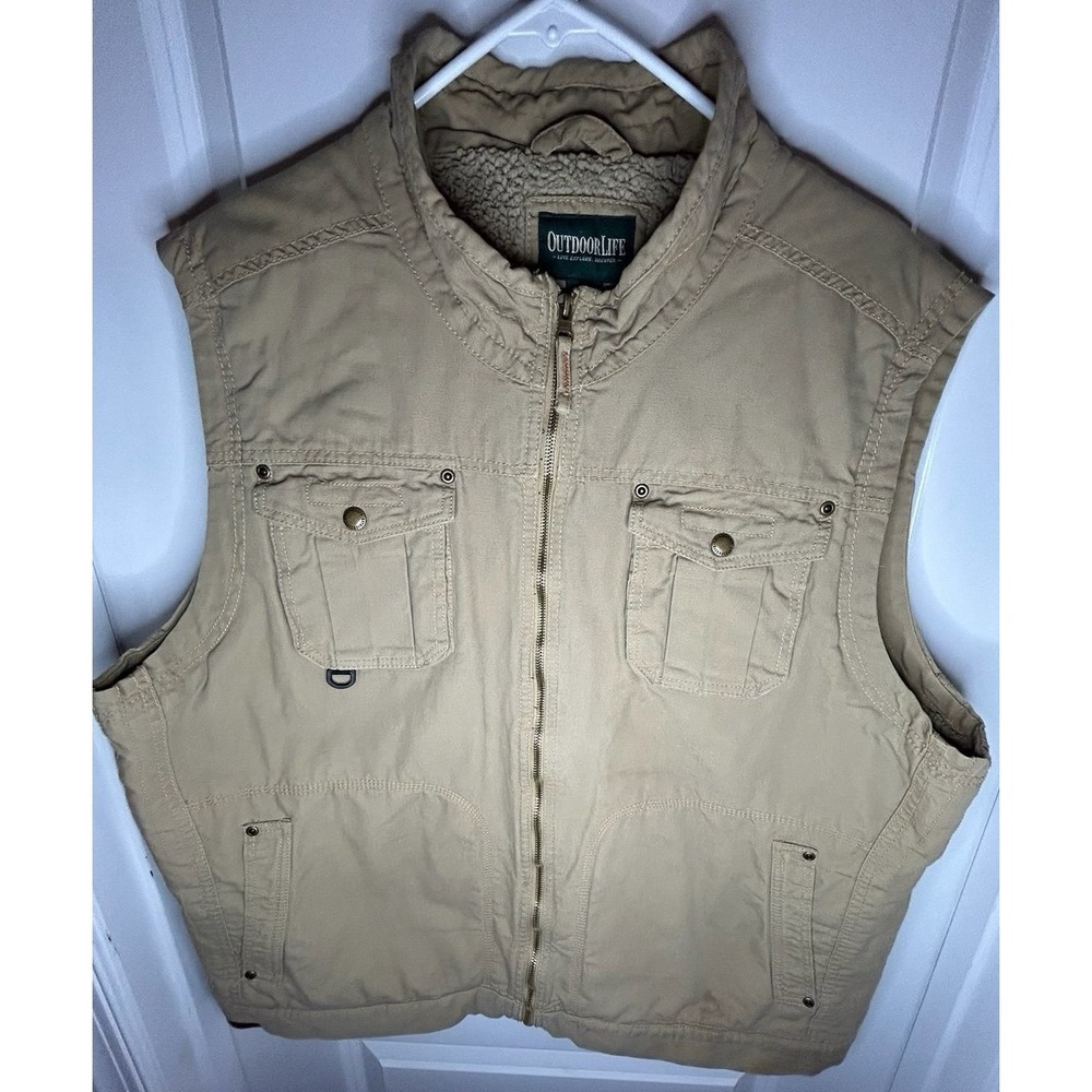 Vintage Y2k Outdoor Life Sherpa Lined Biege Work Wear Vest Sz Men's XL